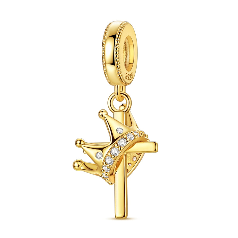 Golden Crown Cross Charm