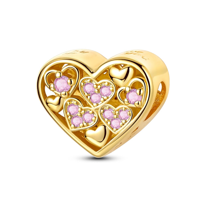 Gold Heart Pink Zirconium Charm