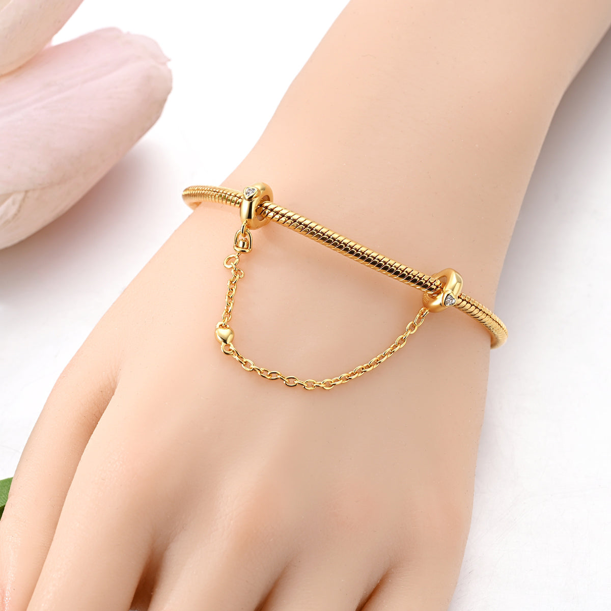 Golden Peach Heart Rubber Plug Safety Chain