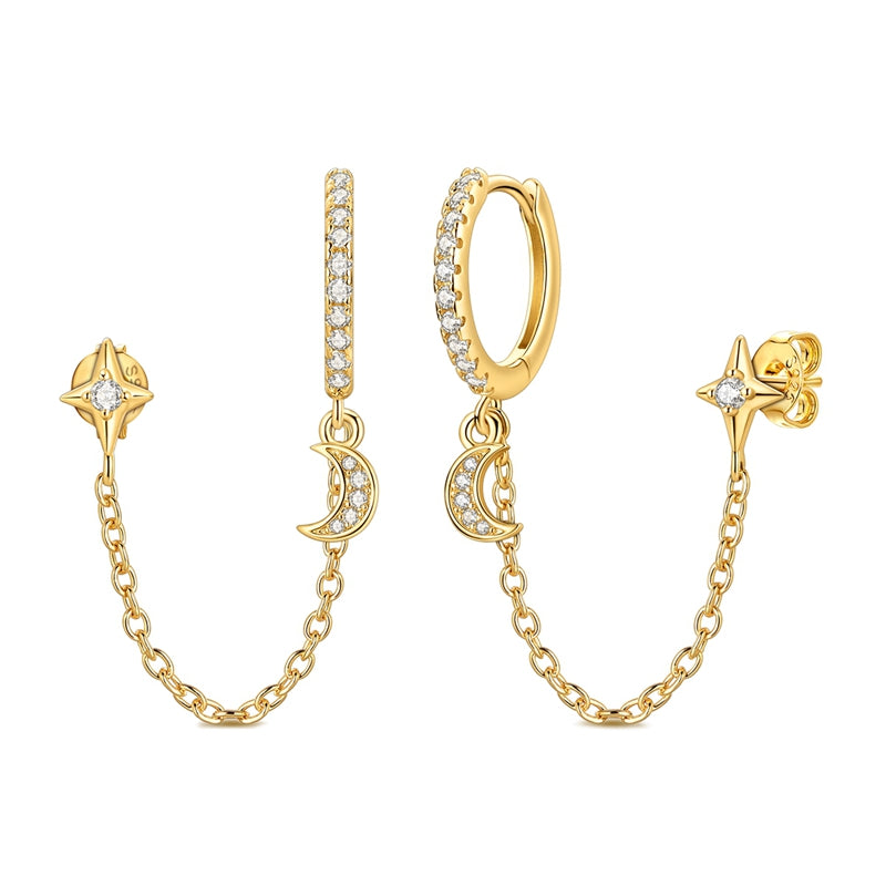 Shining Golden Star and Moon Earrings